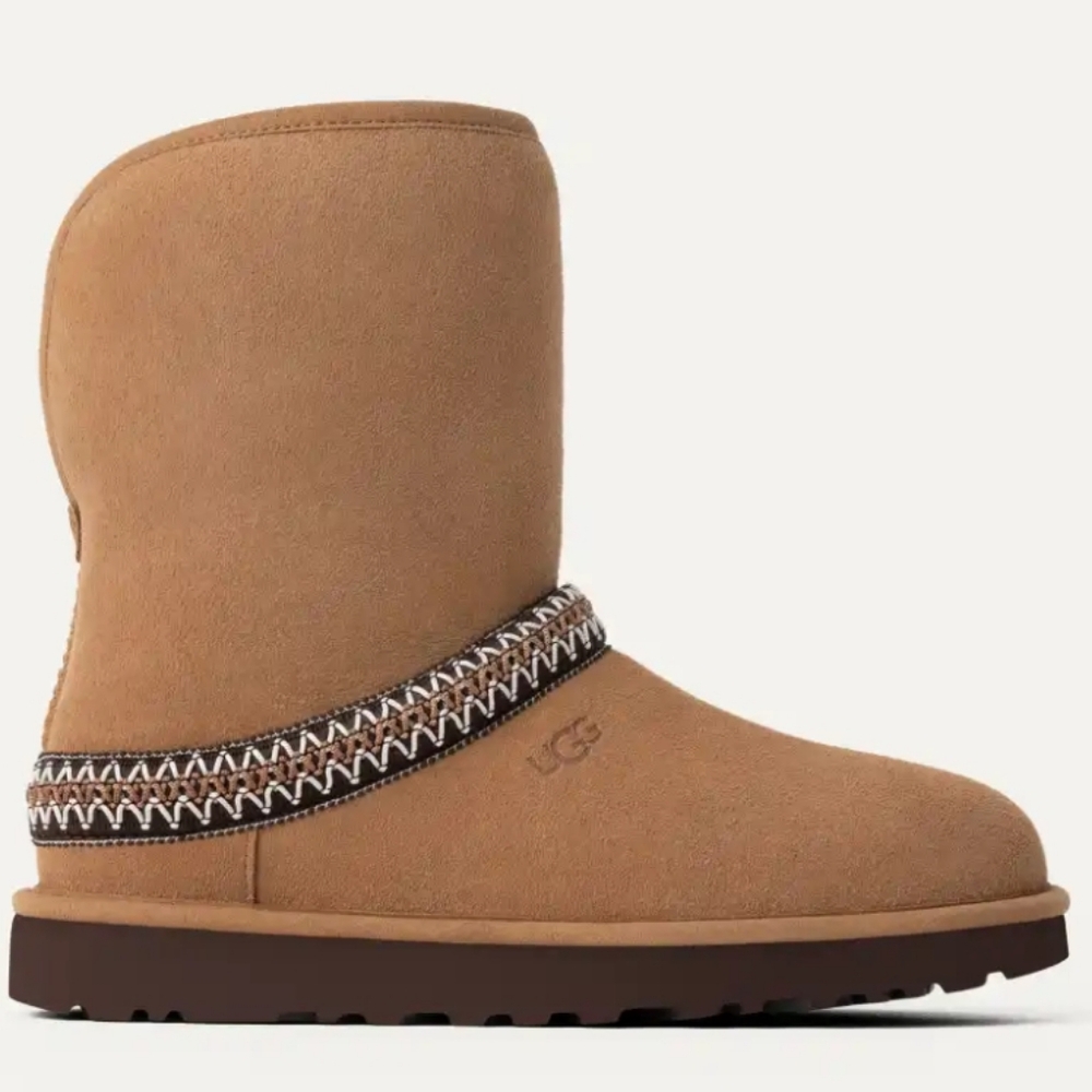 Ugg Short Crescent Suede Boot Designer Shearling Sherpa Fur #176